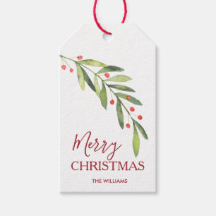 Chic Holly and Berries Merry Christmas Gift Tags