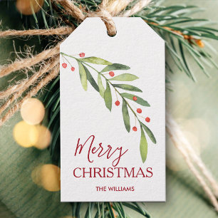 Chic Holly and Berries Merry Christmas Gift Tags