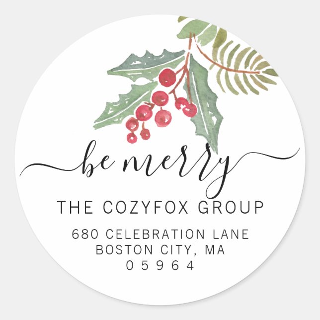 Chic Holly Berry Address Classic Round Sticker (Front)