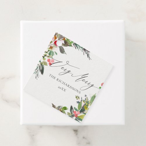 Chic Holly Berry Pine Very Merry Christmas Frame Favor Tags