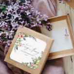 Chic Holly Berry Pine Very Merry Christmas Frame Square Sticker<br><div class="desc">If you need any further customization please feel free to message me on yellowfebstudio@gmail.com.</div>