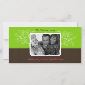 Chic Holly Christmas Photo Card In Green by spinsugar at Zazzle