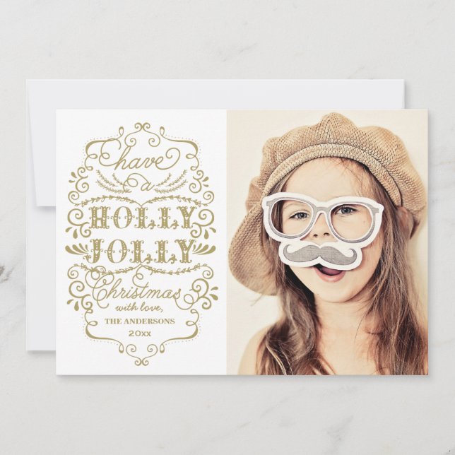 Chic Holly Jolly Christmas Holidays Photo Cards (Front)