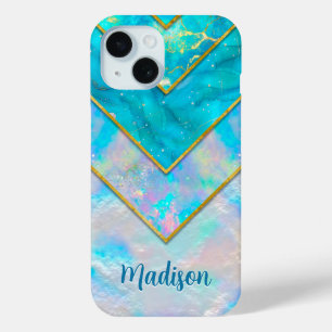 Chic holographic girly stylish blue iPhone 15 case