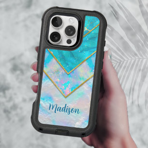 Chic holographic girly stylish blue iPhone 16 pro case