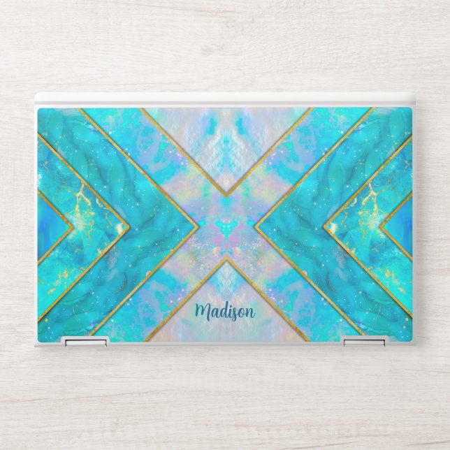 Chic holographic girly stylish blue sketchbook HP laptop skin (Front)