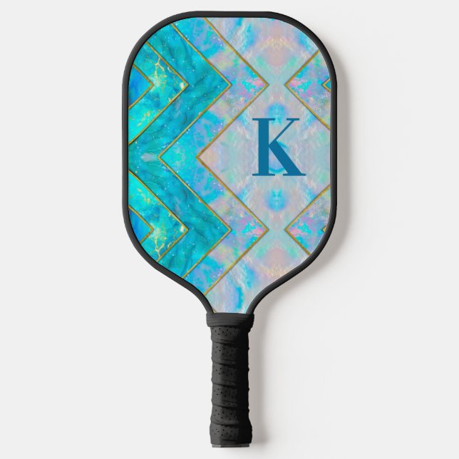 Chic holographic girly stylish blue sketchbook pickleball paddle (Front)