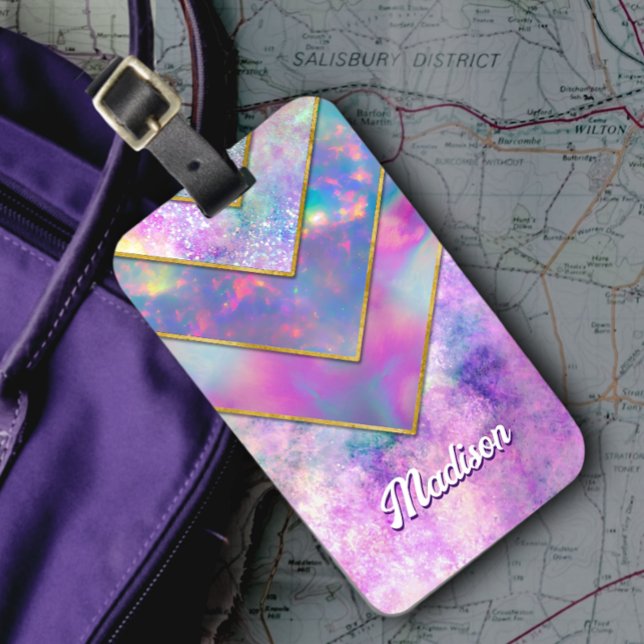 Chic holographic girly stylish pink luggage tag (Creator Uploaded)
