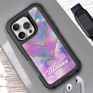 Chic holographic girly stylish pink iPhone 16 pro case
