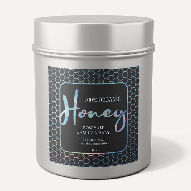 Chic Holographic Honeycomb Honey Apiary Label (Creator Uploaded)
