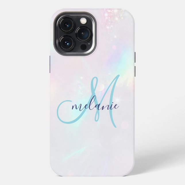 Chic Holographic Iridescent Monogram Iphone Case (Back)