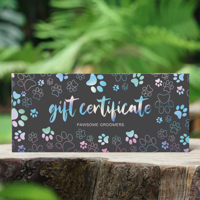 Picture of Chic Holographic Paw Print Dog Groomer Gift Card | Zazzle