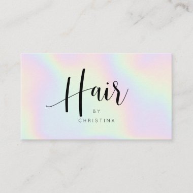 Chic holographic rainbow unicorn hair script business card