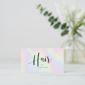 Chic holographic rainbow unicorn hair script business card (Standing Front)