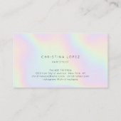 Chic holographic rainbow unicorn hair script business card (Back)