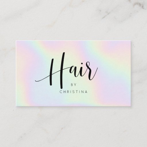 Customizable Chic holographic rainbow unicorn hair script business card