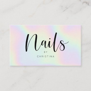 Chic holographic rainbow unicorn nails script business card