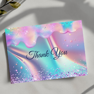 Chic holographic unicorn drips glitter thank you card