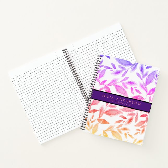 Chic Holography Pink Botanical Leaves Pattern Notebook (Inside)