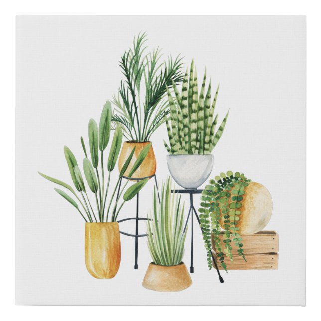 Chic home decor plants faux canvas print (Front)