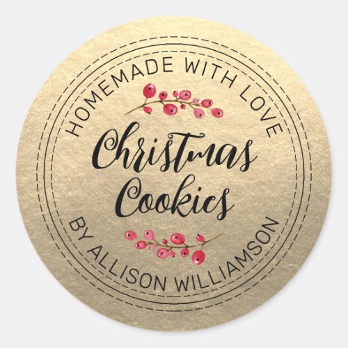 Chic Homemade Christmas Cranberry Cookies Gold Classic Round Sticker