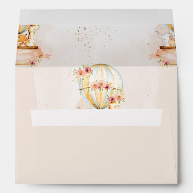 Chic Hot Air Balloon Animals Baby Shower Birthday Envelope (Back (Bottom))
