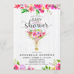 Chic Hot Air Balloon Baby Girl Shower Invitation