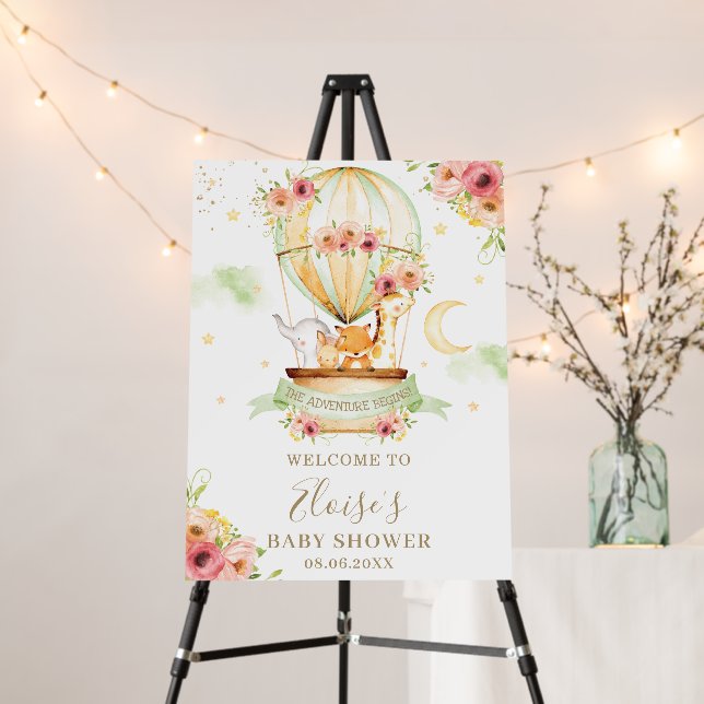 Chic Hot Air Balloon Baby Shower Animals Neutral  Foam Board (In Situ (Stand))