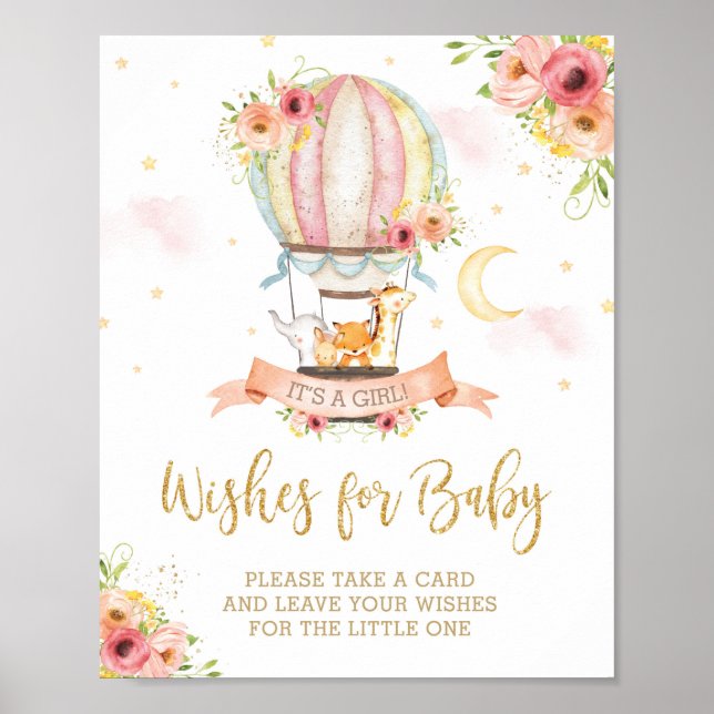 Chic Hot Air Balloon Cute Animals Wishes for Baby Poster (Front)