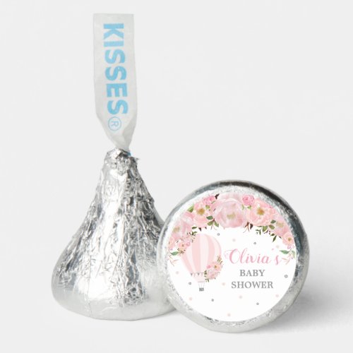 Chic Hot Air Balloon Pink Floral Silver Glitter  Hersheys Kisses