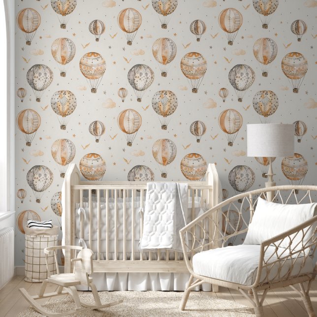 Chic Hot Air Balloons Neutral Brown  Wallpaper (Kids)