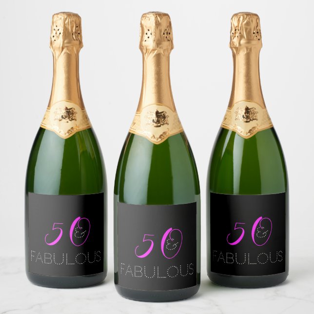 Chic Hot Pink 50 and Fabulous Birthday Party Sparkling Wine Label (Bottles)