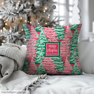 Chic hot pink and green watercolor preppy gift throw pillow