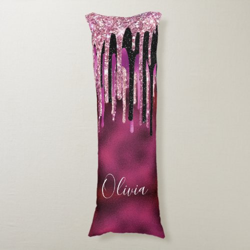 Chic hot pink black drippings glitter monogram body pillow