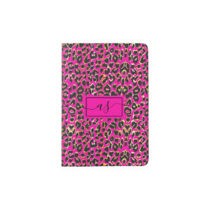 Chic Hot Pink & Black Leopard Print Monogrammed Passport Holder