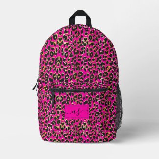 Chic Hot Pink & Black Leopard Print Monogrammed