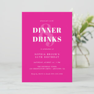 Chic Hot Pink Bold Typography Birthday Dinner Invitation