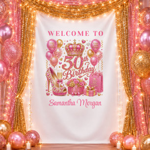 Chic Hot Pink Confetti 30th Birthday Backdrop