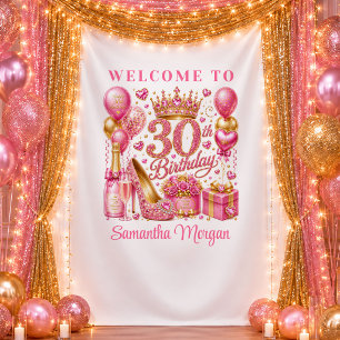 Chic Hot Pink Confetti 30th Birthday Backdrop