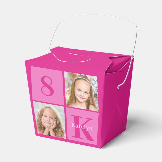 Chic Hot Pink Girls Photo Birthday Party Favor Boxes (Front Side)
