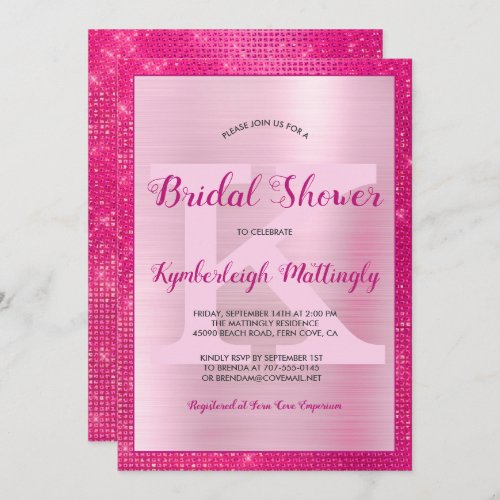 Chic Hot Pink Glam Diamond Sparkle Bridal Shower Invitation