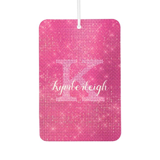 Chic Hot Pink Glam Diamond Sparkle Monogram Name Air Freshener (Front)