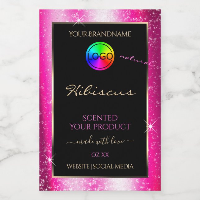 Chic Hot Pink Glitter Frame Product Label and Logo (Single Label)