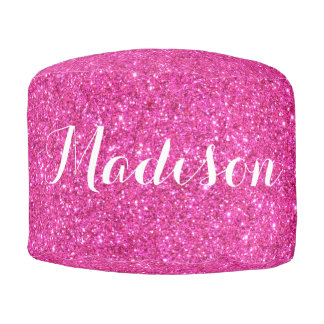 Chic Hot Pink glitter  monogram  Pouf
