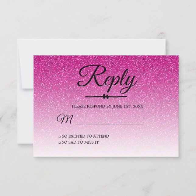 Chic Hot pink Glitter Ombre Sweet 16 RSVP Invitation (Front)
