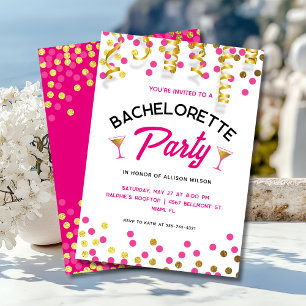 Chic Hot Pink & Gold Dots Bachelorette Party Invitation