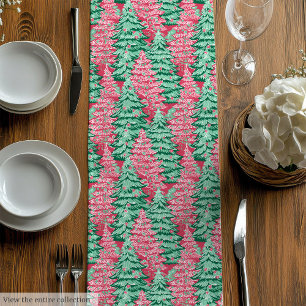 Chic hot pink green preppy Christmas table runner