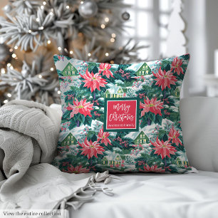 Chic hot pink green watercolor Christmas preppy Throw Pillow