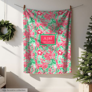 Chic hot pink green watercolor preppy festive fleece blanket