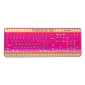 Chic hot pink "jeweled border art" personalized wireless keyboard (Front)